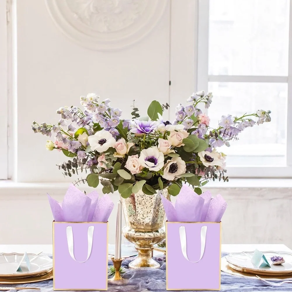 5 Pack Metallic Paper Gift Bags with Handle and Tissue 9 x 7 x 3.1